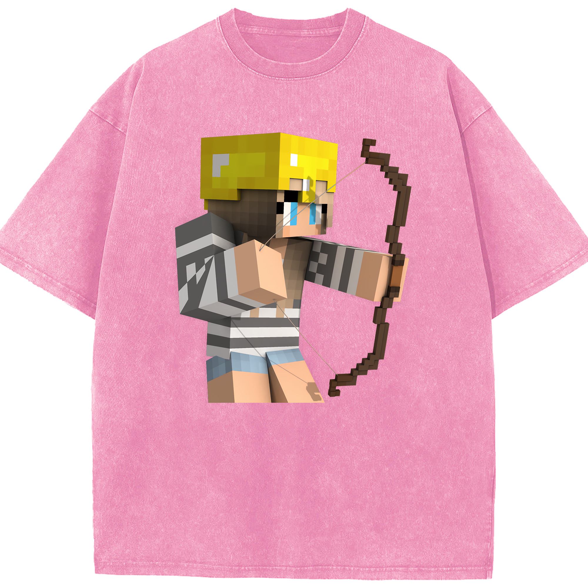 （画像用） マインクラフト ブロックの世界 Minecraft MC Block world 綿100% ヴィンテージ風 半袖Tシャツ（フロントプリント）